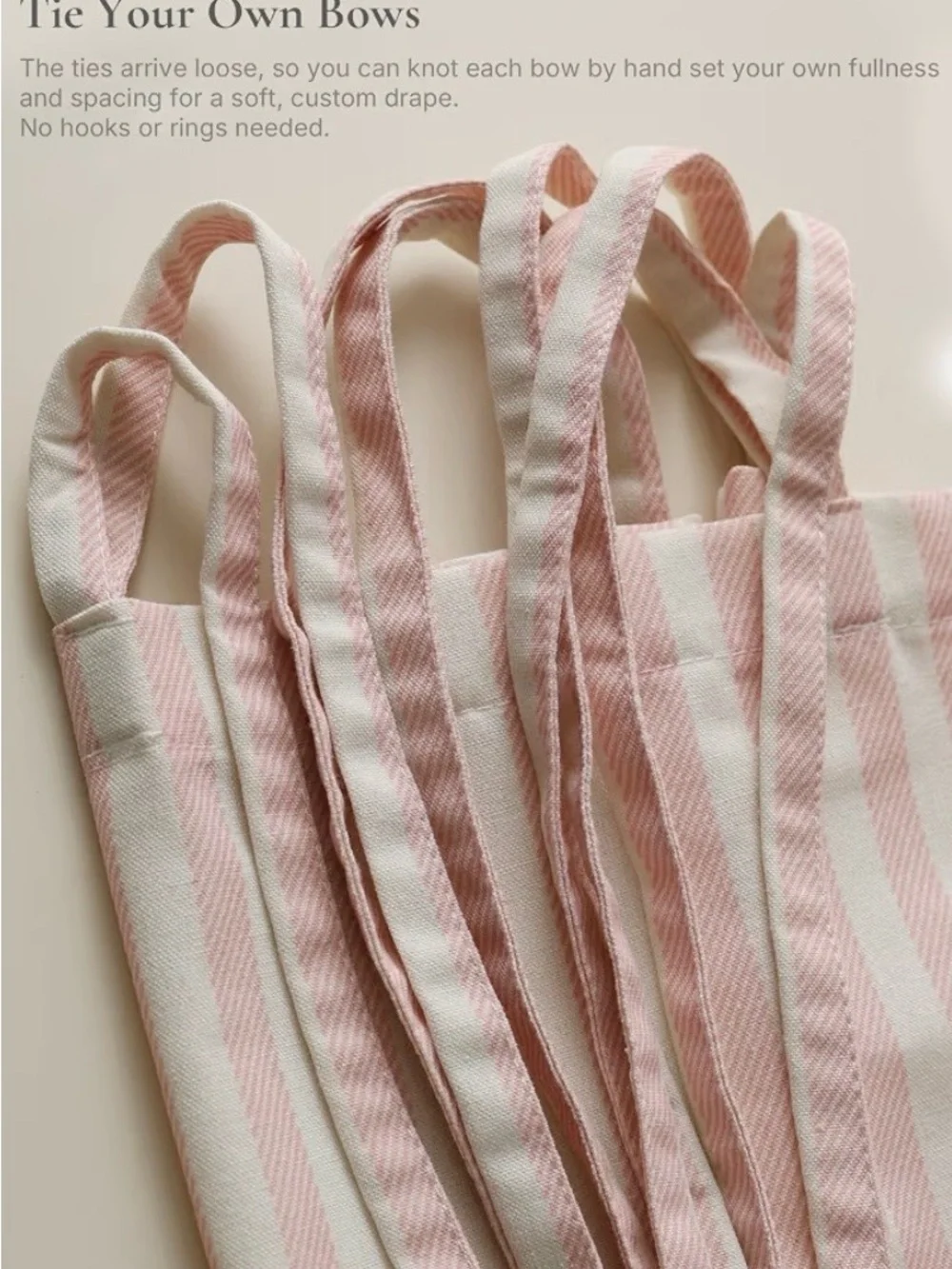 Pink Striped Tie-Top Shower Curtain - Soft Bath Fabric